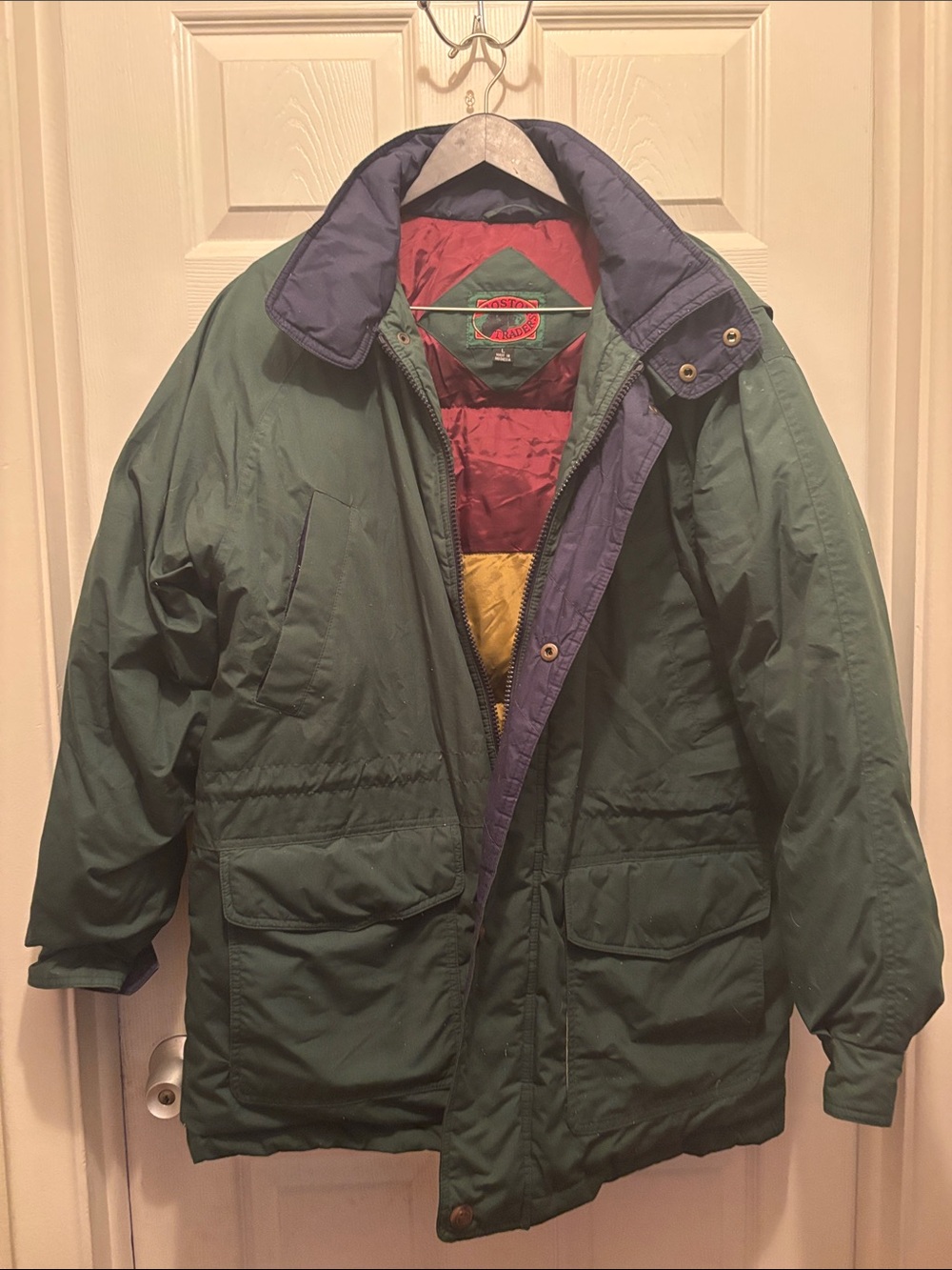 Boston Traders Green Puffer Jacket with Navy Trim